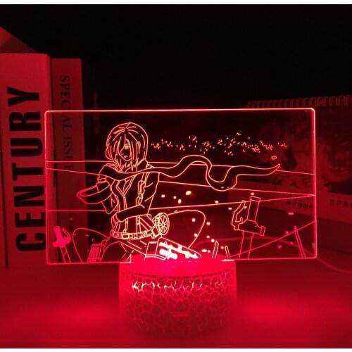 Attack on Titan Anime Mikasa Ackerman LED White Base Light for Kid Birthday Gift Bedroom Decor Night Light Manga 3D Lamp
