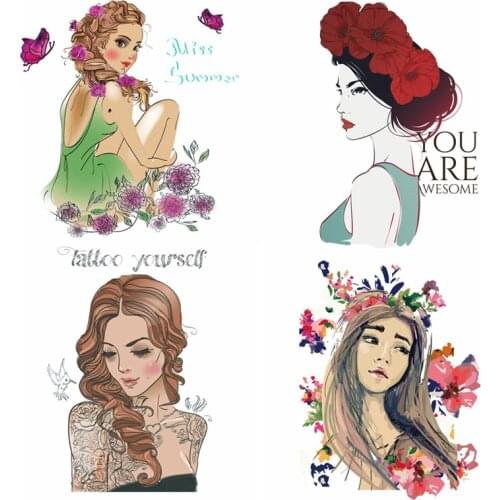 Fashion Girl Unicorn Iron-On Transfers Vynil Heat Transfer Ironing Stickers T-shirt Thermal Patches For Clothing Iron
