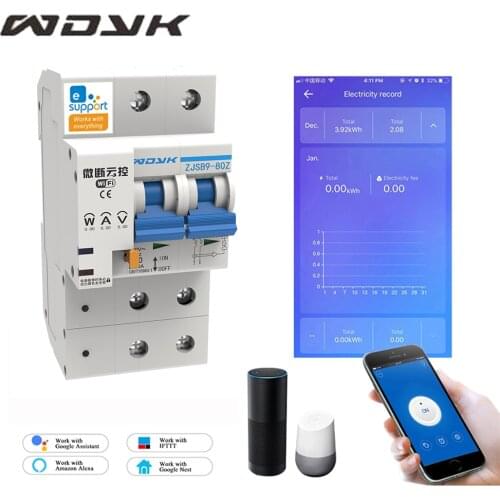 The second generation 2P WiFi Smart Circuit Breaker with Energy monitoring and meter function for Amazon Alexa and Google home