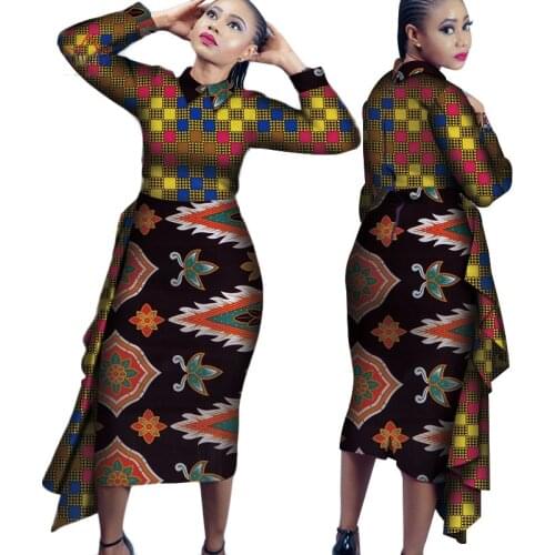 Stock Size Low Price African Dresses for Women Dashiki Women African Clothing Penter Pan Collar Draped Dress WY4102