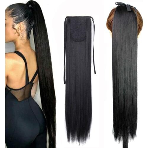 Gres Women Pony Hair Pieces Synthetic Ponytail Hair Extensions with Drawstring Long Straight High Temperature Fiber