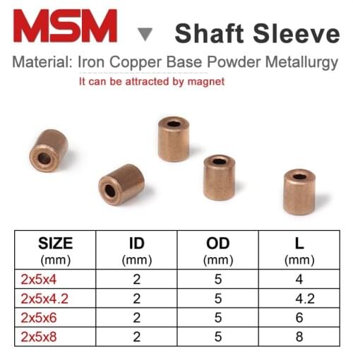 10pcs MSM Shaft Sleeve ID2mm OD5mm Porous Bearings Iron Copper Base Powder Metallurgy Part Oil Bushing Mini Bearing Guide Sleeve