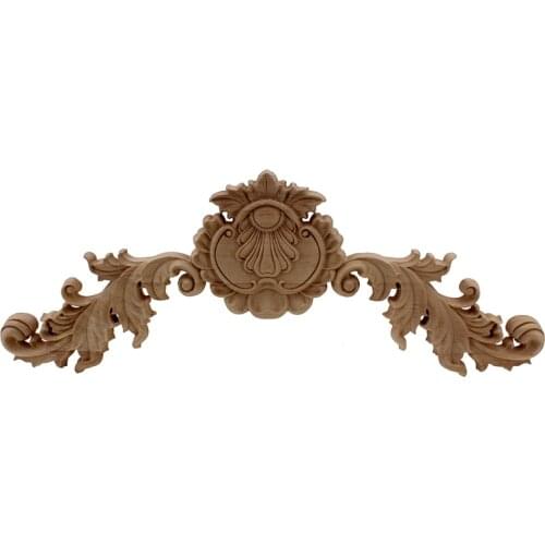 VZLX Flower Wood Carving Appliques Furniture Cabinet Unpainted Wooden Mouldings Decal Decorative Figurine Home Decoration Decor