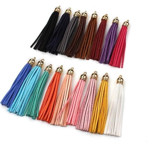 2pcs/lot 80mm mix color Suede Tassels Pendants With gold color Caps Macrame For Jewelry Accessory Making DIY Material Findings