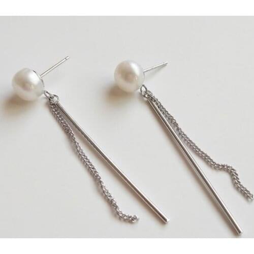 Hot Sale Freshwater Pearl 925 Sterling Silver Stud Earrings For Women Statement Long Chain Tassel Earring Party Gifts Jewelry
