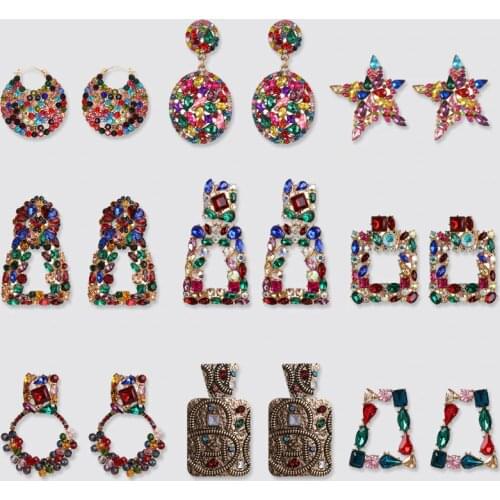 JUJIA za Statement Earrings Square Geometric Earrings For Women Crystal Luxury Wedding Rhinestone Drop Earring Accessories