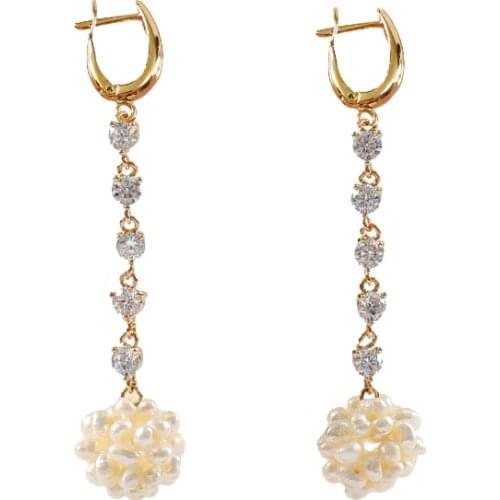 LANFLORA new Zircon handmade women tassel earrings Freshwater Pearl earrings copper alloy earrings free shipping