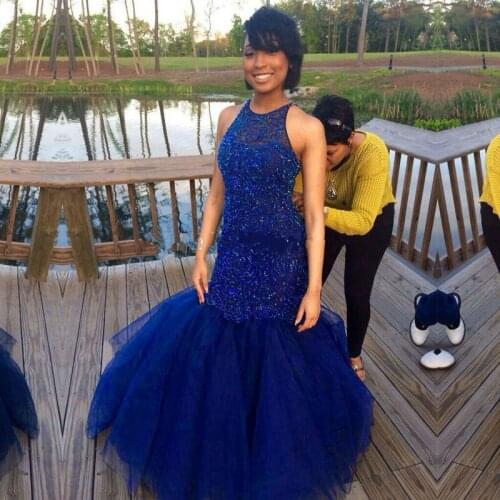 Vestidos de Festa 2018 Beaded Blue Tulle Prom Custom Made Formal Party Gown Plus Custom Red Mermaid mother of the bride Dress