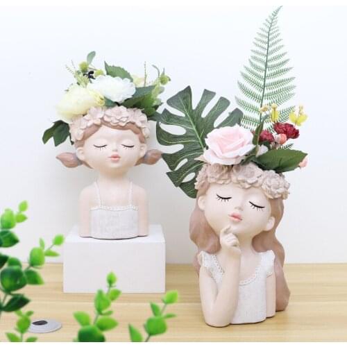 1PC Cartoon Girl Succulents Plant Pot Cactus Planter Indoor Outdoor Resin Planter, Cute Plants Flower Pot
