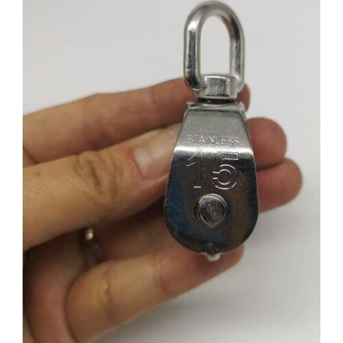 1pcs M15 Stainless Steel 304 Single Pulley Block Chain Traction Wheel Swivel Lifting Rope without bearing