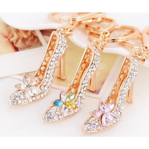 1PCS Cute Elegant High Heel Shoe Keychain Rhinestone Crystal Purse Car Key Chain Bag Decorative Alloy Keyring Keychains