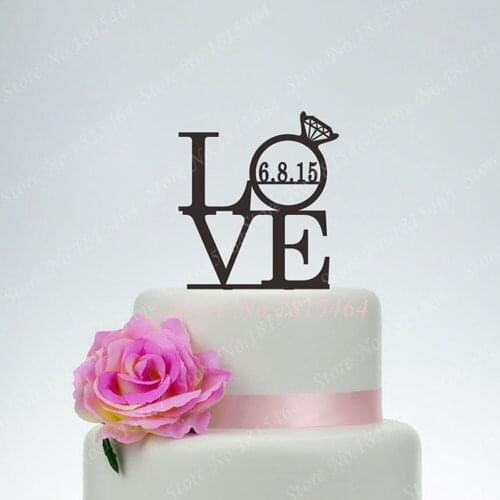 1pcs Personalized Acryli Love Wedding Cake Topper With Date,Party Cake Topper,Wedding Engagement Cake Decoration