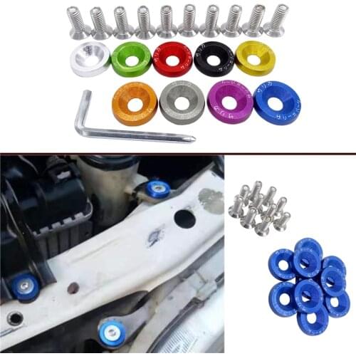 10 pcs Aluminum M6X20 JDM Car Modified Hex Fasteners Fender Washer Bumper Engine Concave Screws Car-styling Car Accessories