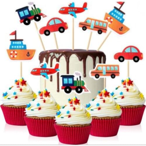 10pcs Cake Topper Cartoon Car Transport Cake Fruit Decorative Cupcake Topper Food Picks Kids Birthday Party Wedding Favors