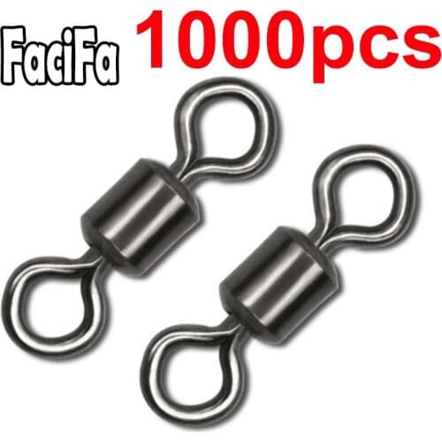 1000 pcs Stainless Steel Bearing Swivel Fishing Connector Solid Ring Sizes Rolling Swivel Fishing Accessories