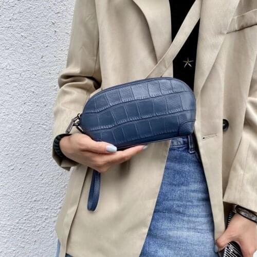 2021 Fashion Mini Hand Bag Women Genuine Cow Leather Clutches Ladies Shell Zipper Phone Bag Female Wallet Wristlets Famous