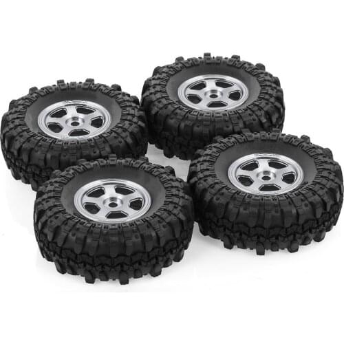 4pcs Climbing Rubber Tires & Metal Beadlock Wheel Rims For Axial SCX24 90081 AXI00001 1/24 off-road RC Crawler Car Upgrade parts