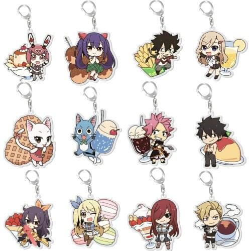 5pcs Etherious Lucy Happy Gray Wendy Figure Pendant Acrylic Key Ring toy KeyChain Charm bags Car KeyHolder Gift