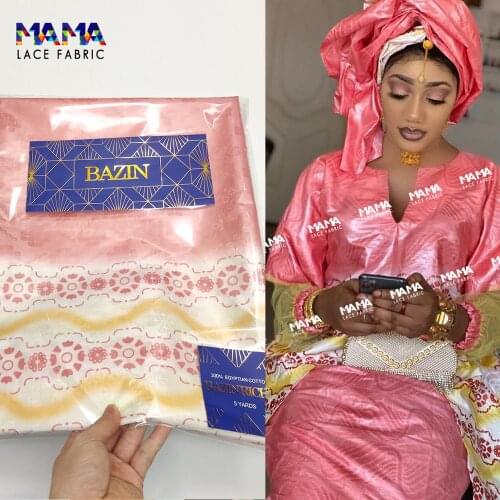 5 Yards 2021 High Quality Nigerian Bazin Riche Bridal Material Embroidery Lace Printing Basin Riche Women Dress Fabric