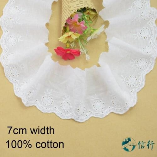 7cm cotton white embroided lace ribbon guipure trim fabric DIY sewing Accessories supplies african french lace applique #3541