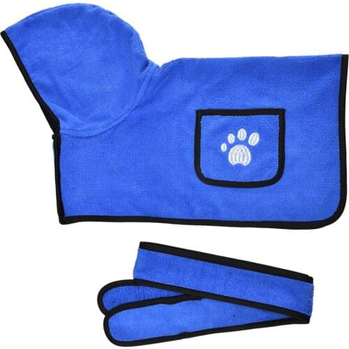 Bathrobe for Dogs Super Absorbent Dog Bathing Suit with 2 Pockets Fast Drying Microfiber Hooded Bath Towel with Belt Blue XS-XL