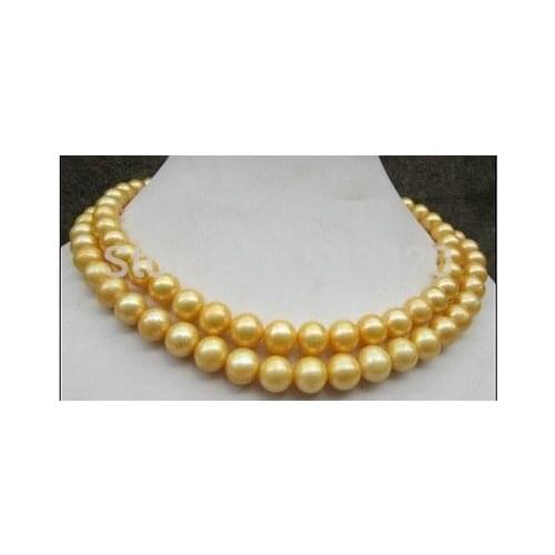 Free Shipping PRETTY REAL 32" 9-10MM SOUTH SEA REAL GOLDEN PEARL NECKLACE