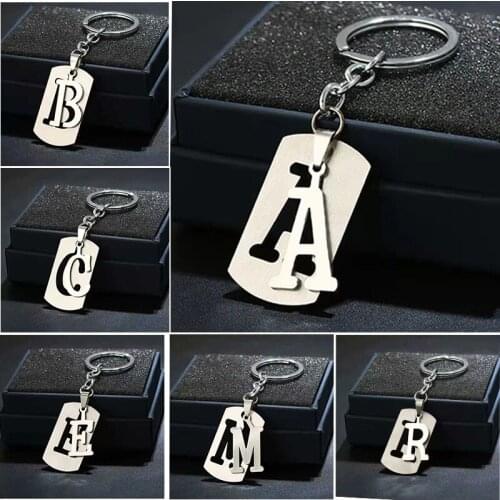 Stainless Steel A-Z Letters Key Chain Charm 26 Letters KeyChain Men Women Keychain Couple Gift Jewelry Car Key Ring Accessories