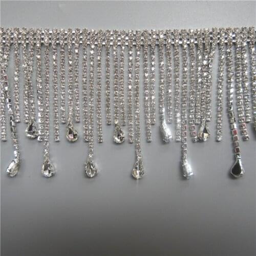 30cm Water-drop Tassel Rhinestone Crystal Chain Silver Cup Chain Sewing on Collar Headwear Accessories Wedding Dress Decoration