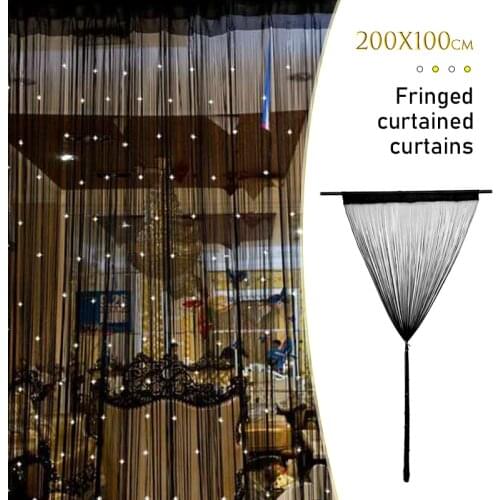 200x100cm Black String Chain Curtain Tassel Line Curtains Window Door Divider Drape Living Room Decor Valance Home Decoration