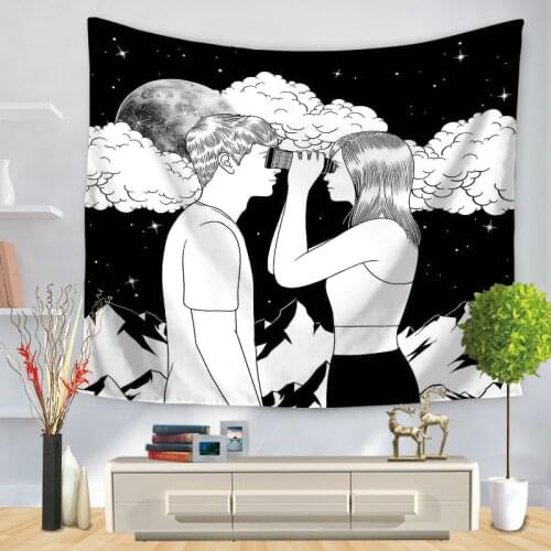 Figure Art Black & White Creative Tapestry Polyester Living Room Bedroom Home Decor Background Decoration Wall Hanging Tapestrys