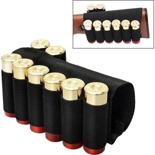 8 Rounds Tactical Shell Holder Shotgun Buttstock Ammo Pouch 12/20 GA Cartridge Bandolier Rifle Hunting Gun Accessory