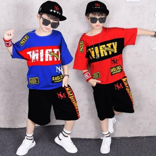 Childrens Dance Garments Summer Show Clothes 2019 Childrens Handsome Boys Sets Hip-hop t-shirts size 110-160CM
