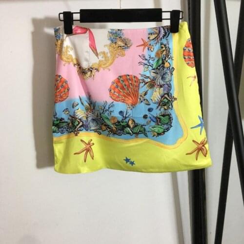 Designer Fashion Side Zipper A-Line Half Mini Skirt 2021 Summer New Starfish Shell Print Sexy Elegant Skirts Women New Clothing