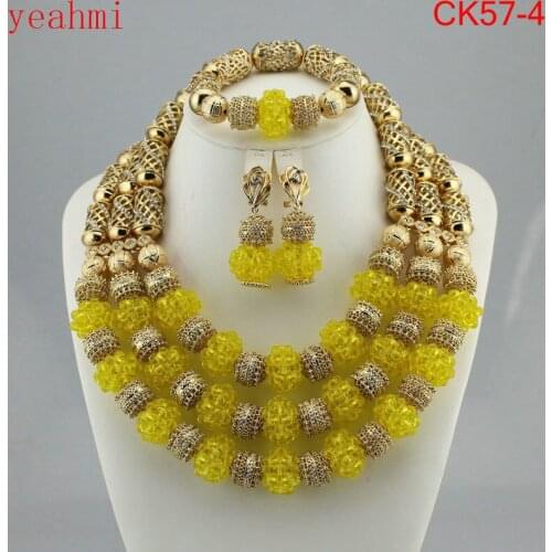 Elegant Champagne Gold Nigerian African Wedding Beads Jewelry Sets Party Occassion Women Jewelry Sets Flower Free Shipping