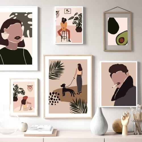 Girl Monstera Leaf Avocado Dog Abstract Wall Art Canvas Painting Nordic Posters And Prints Wall Pictures For Living Room Decor