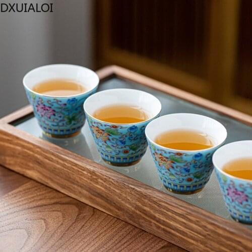 DXUIALOI Chinese Enamel Tea Cup Ceramic Crafts Kung Fu Tea Cup Home Living Room Tea Table Phnom Penh Tea Cup Tea House Tea Set