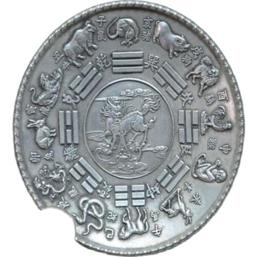 Chinas feng shui 12 zodiac dragon statue of white brass copper plate