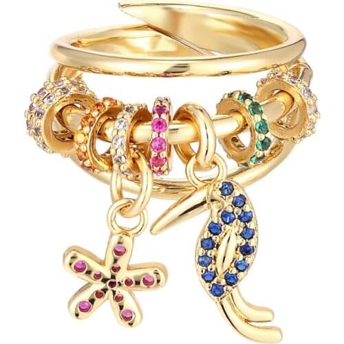 HECHENG，rainbow colorful CZ ring ,wholesale ,Multi-layer ring ,woodpecker cute flower jewelry accessries VJ27