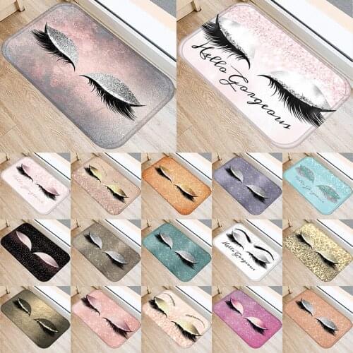 Eyelash Printed Pattern 40*60cm Kitchen Entrance Door Mat Coral Velvet Carpet Doormat Indoor Floor Mats Anti-Slip Rug 48022-2
