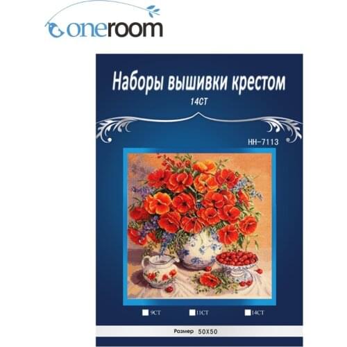 Poppy flowers In vase Decor counted 14ct white canvas similar DMC Cross Stitch kits14ct needlework Set DIY embroidery3thth3th