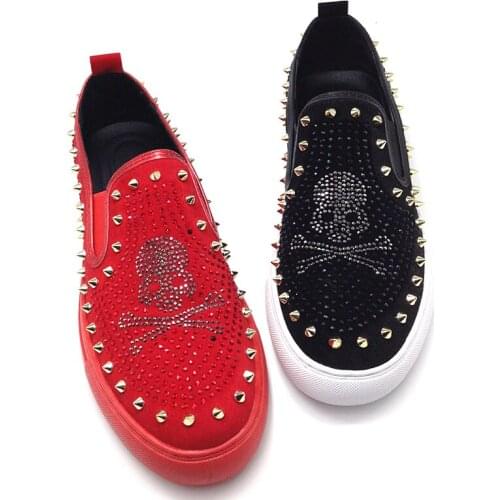 2021 Spring Men Casual Shoes With Spike Rhinestone Skull Shoes For Men Punk Style Moccasins 4#20/10e50