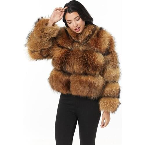 FURSARCAR New Real Natural Raccoon Fur Coat Thick Whole SKin Genuine Fur Outwear Winter Women Short Fur Jacket With Collar