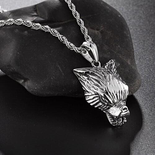European and American new necklace Nordic wolf head stainless steel pendant