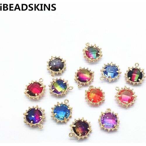 New arrival! 17x14mm 50pcs Double color crystal glass Round charm for Earrings parts,hand Made Earrings Findings Jewelry DIY