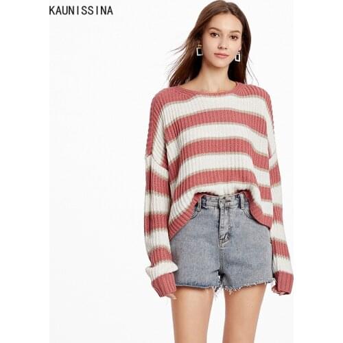 Autumn Winter Harajuku Knitting Batwing Sleeve Sweater Casual Long Sleeve Women Striped Sweater Loose Boyfriend Pullovers S-XL