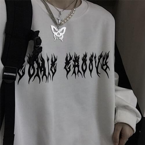 Autumn Streetwear Black Tops Girls White Gothic Oversized Hoodie Pullover Womens Hip-hop Cool Couple High Street Sweatshirts