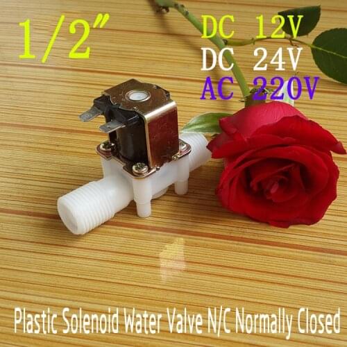 Plastic Electric 12V 24V 220V Water Solenoid Valve DC 1/2" N/C Normally Closed Inlet Flow Control DC/AC