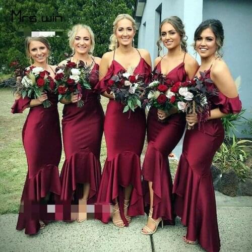 Mrs win Bridesmaid Dress Burgundy Elegant Sling Wedding Party Dress HR178 For Girls Plus Size Mermaid Long Vestido Madrinha 2020
