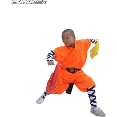 Popular Children Adults Orange Shaolin Monk Students Kung Fu Uniforms Martial Arts Wing Chun Tai Chi Suit