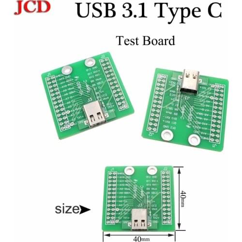 JCD 10X USB 3.1/USB3.1 Type C Connector Female Jack Socket Test Board With PCB Board 40mm x 40mm Female USB 3.1 Type C Connector